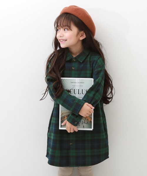 devirock（デビロック）の「ネルシャツ ワンピース（シャツワンピース・キッズ・ブラック/ネイビー/ブラウン/レッド/グリーン/アイボリー・110cm/100cm/120cm/130cm/140cm/150cm/160cm）」の4枚目の写真