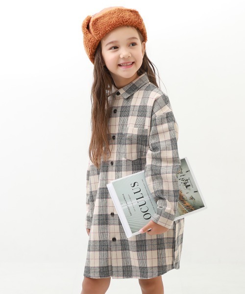 devirock（デビロック）の「ネルシャツ ワンピース（シャツワンピース・キッズ・ブラック/ネイビー/ブラウン/レッド/グリーン/アイボリー・110cm/100cm/120cm/130cm/140cm/150cm/160cm）」の2枚目の写真