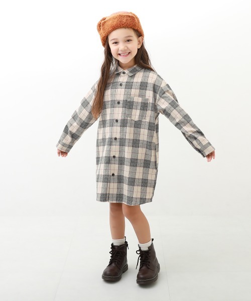 devirock（デビロック）の「ネルシャツ ワンピース（シャツワンピース・キッズ・ブラック/ネイビー/ブラウン/レッド/グリーン/アイボリー・110cm/100cm/120cm/130cm/140cm/150cm/160cm）」の7枚目の写真