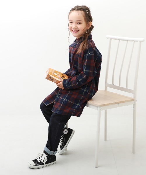 devirock（デビロック）の「ネルシャツ ワンピース（シャツワンピース・キッズ・ブラック/ネイビー/ブラウン/レッド/グリーン/アイボリー・110cm/100cm/120cm/130cm/140cm/150cm/160cm）」の9枚目の写真