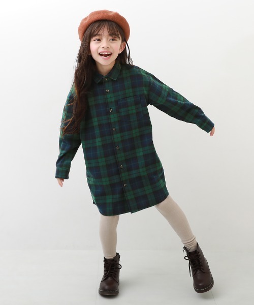 devirock（デビロック）の「ネルシャツ ワンピース（シャツワンピース・キッズ・ブラック/ネイビー/ブラウン/レッド/グリーン/アイボリー・110cm/100cm/120cm/130cm/140cm/150cm/160cm）」の10枚目の写真