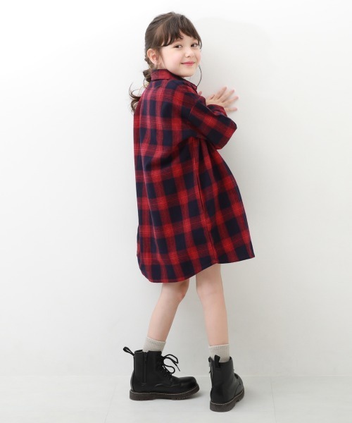 devirock（デビロック）の「ネルシャツ ワンピース（シャツワンピース・キッズ・ブラック/ネイビー/ブラウン/レッド/グリーン/アイボリー・110cm/100cm/120cm/130cm/140cm/150cm/160cm）」の12枚目の写真