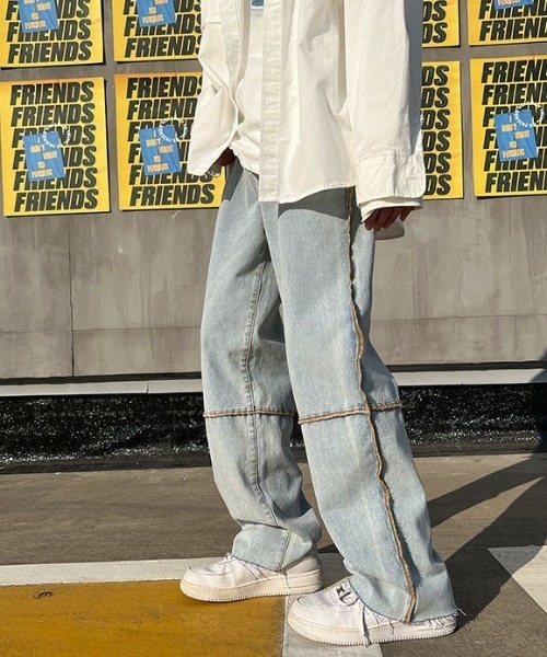 Mimma/Mimaa（ミマ）の「【Mimma/Mimaa】パイピングロックデニム（デニムパンツ・メンズ・ホワイト/ブラック/ブルー・FREE）」の3枚目の写真