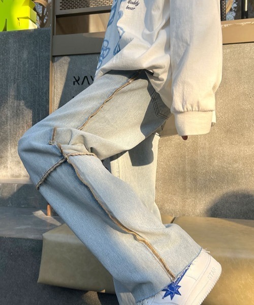 Mimma/Mimaa（ミマ）の「【Mimma/Mimaa】パイピングロックデニム（デニムパンツ・メンズ・ホワイト/ブラック/ブルー・FREE）」の4枚目の写真