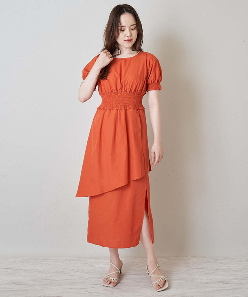 A de a.v.v（アードアー・ヴェ・ヴェ）の「シャーリングワンピ―ス（ワンピース・レディース・ブラック/オレンジ・36）」の6枚目の写真