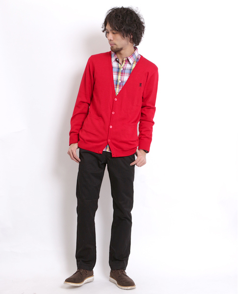 GIORDANO（ジョルダーノ）の「[GIORDANO]ライン刺繍カーディガン（カーディガン/ボレロ・メンズ・ブラック/グレー/ネイビー/レッド・SMALL/MEDIUM/LARGE）」の16枚目の写真