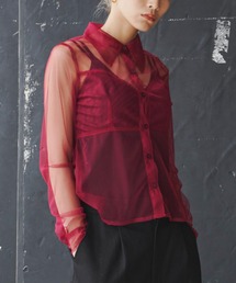 チュールシアー襟ブラウス