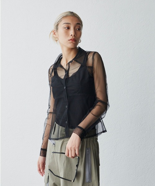 FIG&VIPER（フィグアンドバイパー）の「チュールシアー襟ブラウス（シャツ/ブラウス・レディース・ブラック/ワインレッド・FREE）」の7枚目の写真