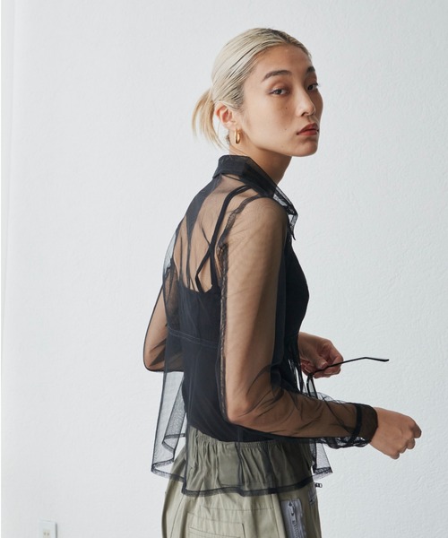 FIG&VIPER（フィグアンドバイパー）の「チュールシアー襟ブラウス（シャツ/ブラウス・レディース・ブラック/ワインレッド・FREE）」の8枚目の写真