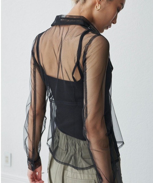 FIG&VIPER（フィグアンドバイパー）の「チュールシアー襟ブラウス（シャツ/ブラウス・レディース・ブラック/ワインレッド・FREE）」の9枚目の写真