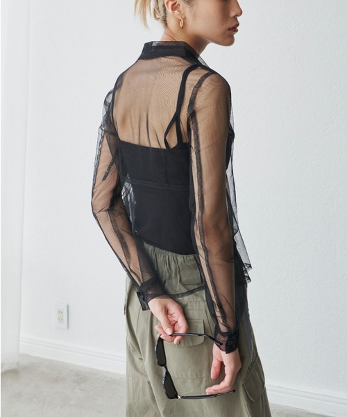 FIG&VIPER（フィグアンドバイパー）の「チュールシアー襟ブラウス（シャツ/ブラウス・レディース・ブラック/ワインレッド・FREE）」の10枚目の写真