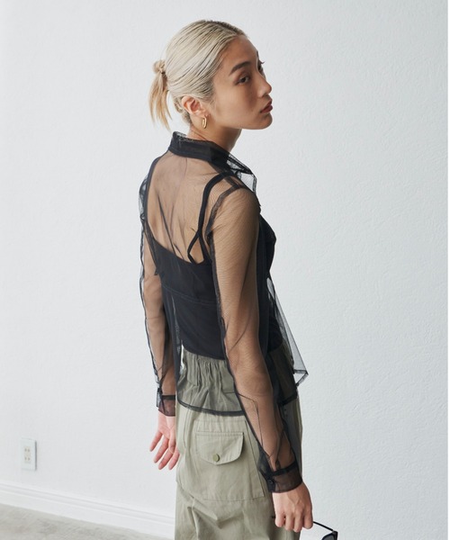 FIG&VIPER（フィグアンドバイパー）の「チュールシアー襟ブラウス（シャツ/ブラウス・レディース・ブラック/ワインレッド・FREE）」の11枚目の写真