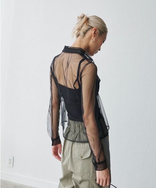 FIG&VIPER（フィグアンドバイパー）の「チュールシアー襟ブラウス（シャツ/ブラウス・レディース・ブラック/ワインレッド・FREE）」の12枚目の写真