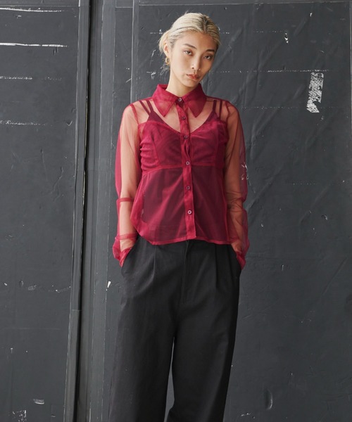 FIG&VIPER（フィグアンドバイパー）の「チュールシアー襟ブラウス（シャツ/ブラウス・レディース・ブラック/ワインレッド・FREE）」の13枚目の写真