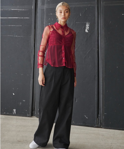 FIG&VIPER（フィグアンドバイパー）の「チュールシアー襟ブラウス（シャツ/ブラウス・レディース・ブラック/ワインレッド・FREE）」の14枚目の写真