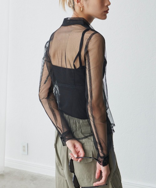 FIG&VIPER（フィグアンドバイパー）の「チュールシアー襟ブラウス（シャツ/ブラウス・レディース・ブラック/ワインレッド・FREE）」の20枚目の写真