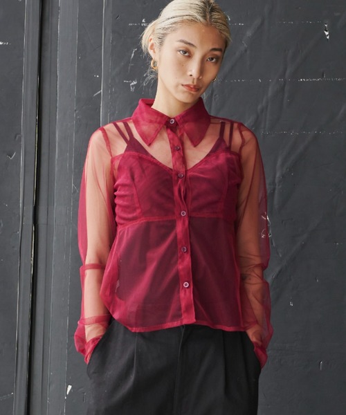 FIG&VIPER（フィグアンドバイパー）の「チュールシアー襟ブラウス（シャツ/ブラウス・レディース・ブラック/ワインレッド・FREE）」の18枚目の写真