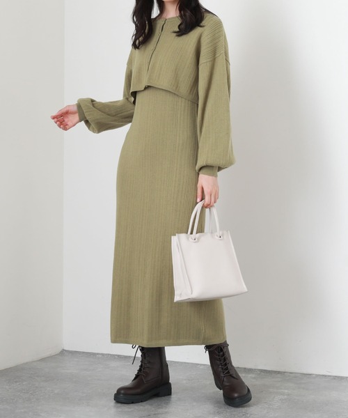 archives（アルシーヴ）の「２ＷＡＹランダムリブカーディガン＋ＩラインワンピースＳＥＴ（ワンピース・レディース・ピンクベージュ/ブラウン/アイボリー/グリーン・MEDIUM）」の3枚目の写真