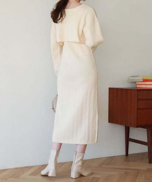 archives（アルシーヴ）の「２ＷＡＹランダムリブカーディガン＋ＩラインワンピースＳＥＴ（ワンピース・レディース・ピンクベージュ/ブラウン/アイボリー/グリーン・MEDIUM）」の7枚目の写真