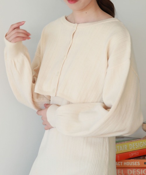 archives（アルシーヴ）の「２ＷＡＹランダムリブカーディガン＋ＩラインワンピースＳＥＴ（ワンピース・レディース・ピンクベージュ/ブラウン/アイボリー/グリーン・MEDIUM）」の8枚目の写真