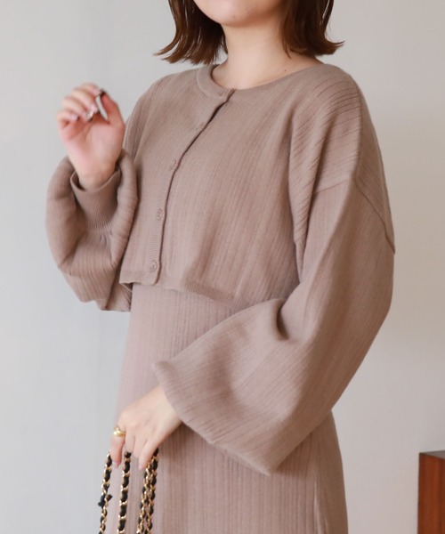 archives（アルシーヴ）の「２ＷＡＹランダムリブカーディガン＋ＩラインワンピースＳＥＴ（ワンピース・レディース・ピンクベージュ/ブラウン/アイボリー/グリーン・MEDIUM）」の11枚目の写真