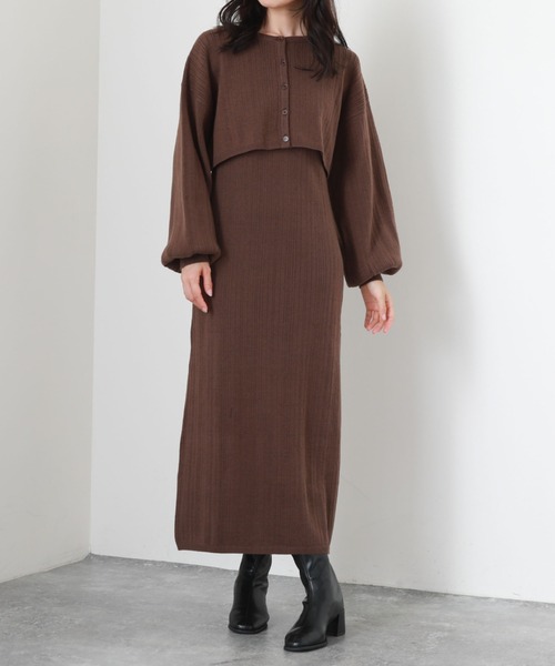 archives（アルシーヴ）の「２ＷＡＹランダムリブカーディガン＋ＩラインワンピースＳＥＴ（ワンピース・レディース・ピンクベージュ/ブラウン/アイボリー/グリーン・MEDIUM）」の18枚目の写真