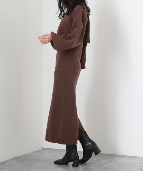 archives（アルシーヴ）の「２ＷＡＹランダムリブカーディガン＋ＩラインワンピースＳＥＴ（ワンピース・レディース・ピンクベージュ/ブラウン/アイボリー/グリーン・MEDIUM）」の19枚目の写真