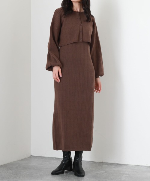 archives（アルシーヴ）の「２ＷＡＹランダムリブカーディガン＋ＩラインワンピースＳＥＴ（ワンピース・レディース・ピンクベージュ/ブラウン/アイボリー/グリーン・MEDIUM）」の20枚目の写真