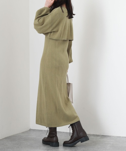 archives（アルシーヴ）の「２ＷＡＹランダムリブカーディガン＋ＩラインワンピースＳＥＴ（ワンピース・レディース・ピンクベージュ/ブラウン/アイボリー/グリーン・MEDIUM）」の14枚目の写真