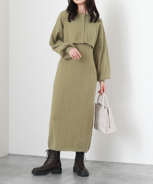 archives（アルシーヴ）の「２ＷＡＹランダムリブカーディガン＋ＩラインワンピースＳＥＴ（ワンピース・レディース・ピンクベージュ/ブラウン/アイボリー/グリーン・MEDIUM）」の15枚目の写真