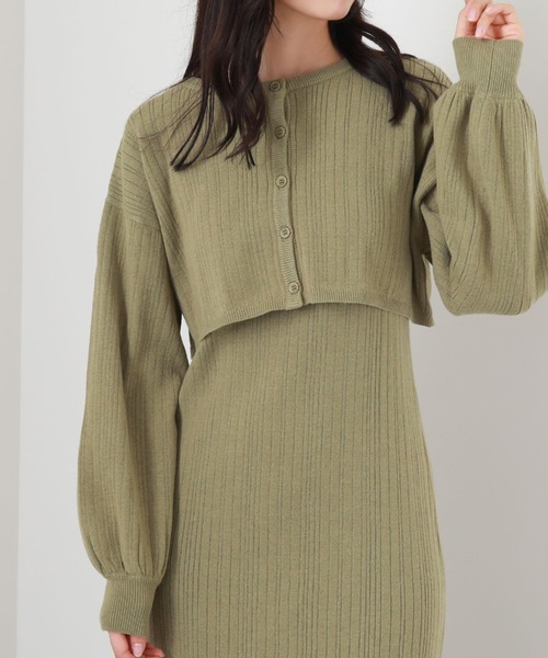 archives（アルシーヴ）の「２ＷＡＹランダムリブカーディガン＋ＩラインワンピースＳＥＴ（ワンピース・レディース・ピンクベージュ/ブラウン/アイボリー/グリーン・MEDIUM）」の16枚目の写真