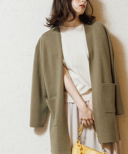 OPAQUE.CLIP（オペークドットクリップ）の「◆ミラノリブ ロングカーディガン【WEB限定サイズ】（カーディガン/ボレロ・レディース・ライトグレー/ブラック/オフホワイト/カーキ・40/38/36/34/42）」の4枚目の写真