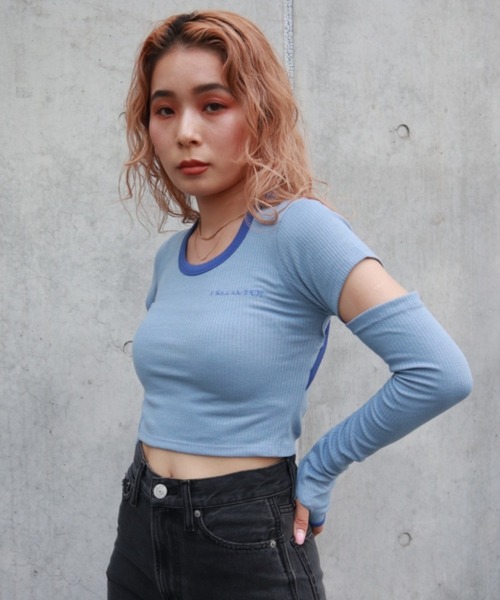 FIG&VIPER（フィグアンドバイパー）の「バックオープンウォーマーT（Tシャツ/カットソー・レディース・ホワイト/ライトブルー/ブラック・FREE）」の8枚目の写真