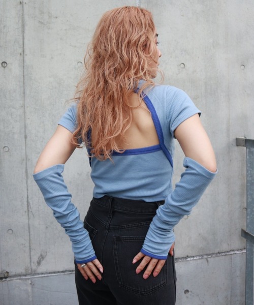 FIG&VIPER（フィグアンドバイパー）の「バックオープンウォーマーT（Tシャツ/カットソー・レディース・ホワイト/ライトブルー/ブラック・FREE）」の12枚目の写真