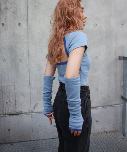 FIG&VIPER（フィグアンドバイパー）の「バックオープンウォーマーT（Tシャツ/カットソー・レディース・ホワイト/ライトブルー/ブラック・FREE）」の22枚目の写真