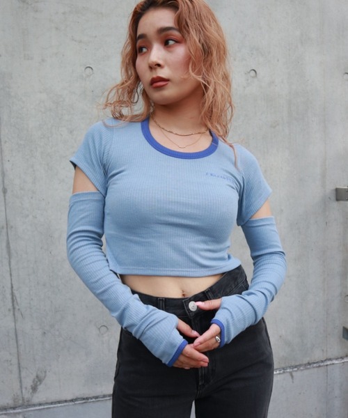 FIG&VIPER（フィグアンドバイパー）の「バックオープンウォーマーT（Tシャツ/カットソー・レディース・ホワイト/ライトブルー/ブラック・FREE）」の5枚目の写真