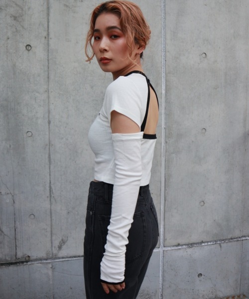 FIG&VIPER（フィグアンドバイパー）の「バックオープンウォーマーT（Tシャツ/カットソー・レディース・ホワイト/ライトブルー/ブラック・FREE）」の13枚目の写真