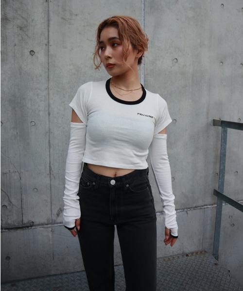 FIG&VIPER（フィグアンドバイパー）の「バックオープンウォーマーT（Tシャツ/カットソー・レディース・ホワイト/ライトブルー/ブラック・FREE）」の4枚目の写真