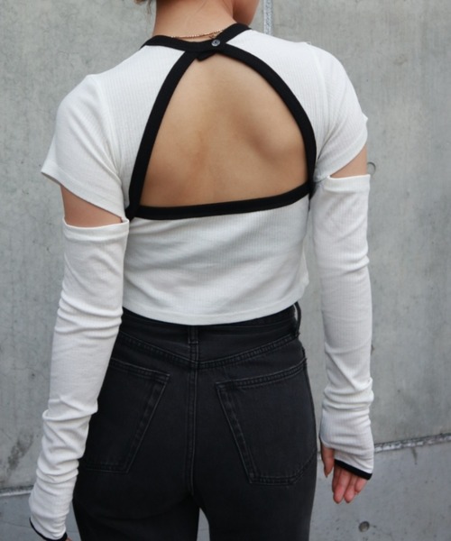 FIG&VIPER（フィグアンドバイパー）の「バックオープンウォーマーT（Tシャツ/カットソー・レディース・ホワイト/ライトブルー/ブラック・FREE）」の21枚目の写真