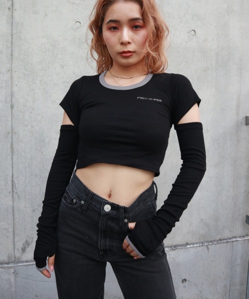 FIG&VIPER（フィグアンドバイパー）の「バックオープンウォーマーT（Tシャツ/カットソー・レディース・ホワイト/ライトブルー/ブラック・FREE）」の20枚目の写真