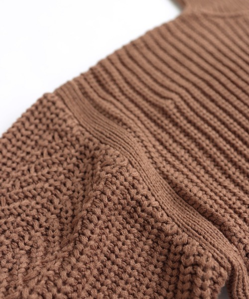 セール】片畦タートルネック長袖裾ラウンドニットトップス（ニット