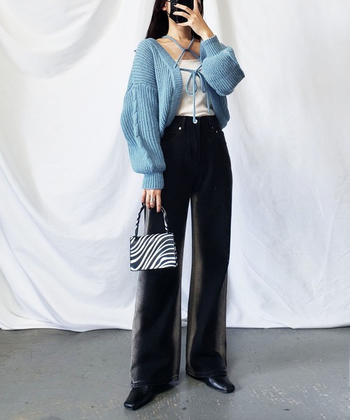 me+em select(ミームセレクト)の「※※【 5color 】クロスストラップダブルリボンショートニットカーディガン / cross strap double ribbon short knit cardigan(カーディガン/ボレロ・レディース・ブルー/アイボリー/ブラック/グレー/グリーン・FREE)」の15枚目の写真