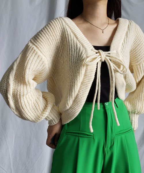 me+em select(ミームセレクト)の「※※【 5color 】クロスストラップダブルリボンショートニットカーディガン / cross strap double ribbon short knit cardigan(カーディガン/ボレロ・レディース・ブルー/アイボリー/ブラック/グレー/グリーン・FREE)」の18枚目の写真