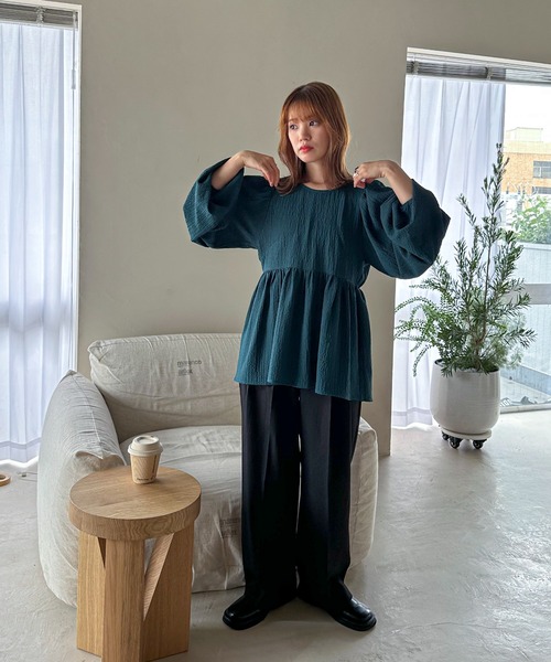 セール】ボリュームスリーブペプラムブラウス（シャツ/ブラウス