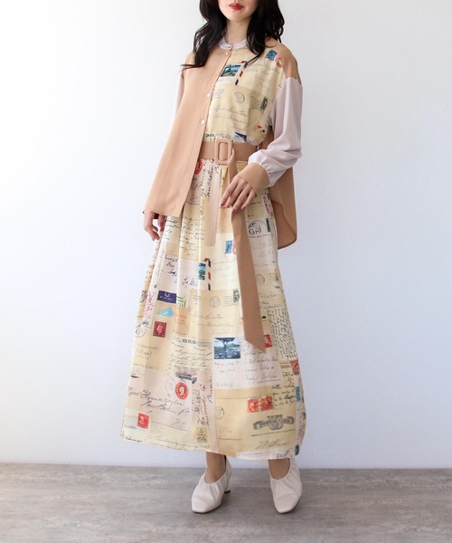 Three Four Time（ｽﾘｰﾌｫｰﾀｲﾑ）の「ポストカードPT配色ベルトワンピース  