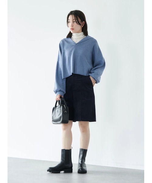earth music&ecology（アースミュージックアンドエコロジー）の「BIGカラーショート丈ニットプルオーバー（ニット/セーター・レディース・ベージュ/ブルー/アイボリー・FREE）」の13枚目の写真