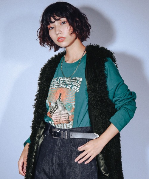 PAGEBOY（ページボーイ）の「ロックツアーロンT（Tシャツ/カットソー・レディース・チャコールグレー/オフホワイト/ターコイズブルー・FREE）」の3枚目の写真