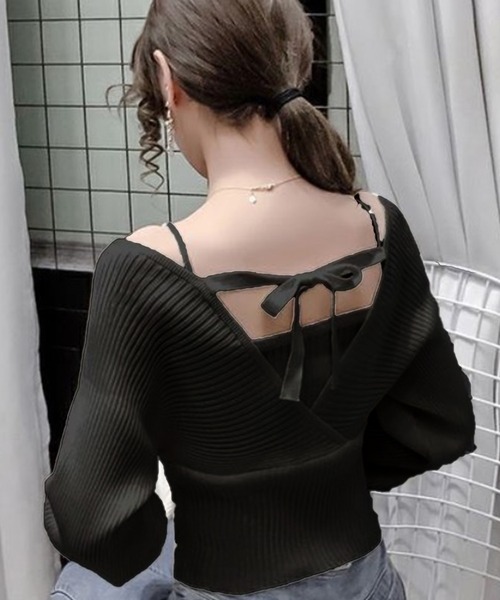 Auntie Rosa（アンティローザ）の「バックリボン ボリュームスリーブ リブニット（ニット/セーター・レディース・ブラウン/ブラック・FREE）」の13枚目の写真