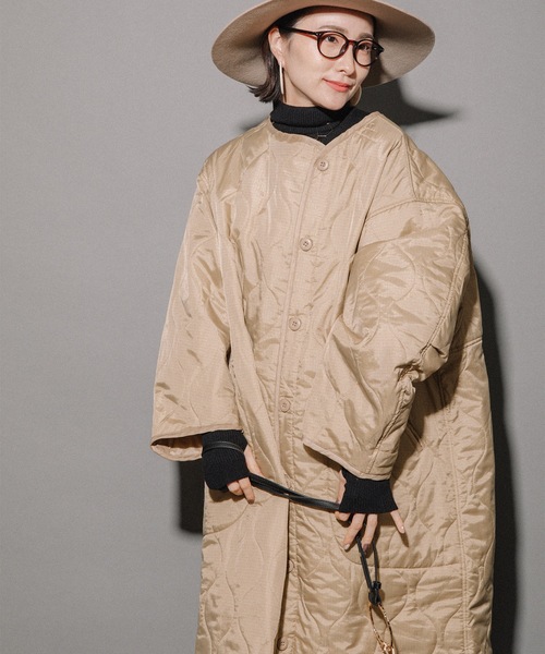 miniyu(ミニュウ)の「リップストップ ライナーキルトLコート(その他アウター・レディース・カーキ/ベージュ/ブラック・MEDIUM)」の3枚目の写真
