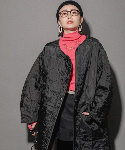 miniyu(ミニュウ)の「リップストップ ライナーキルトLコート(その他アウター・レディース・カーキ/ベージュ/ブラック・MEDIUM)」の6枚目の写真